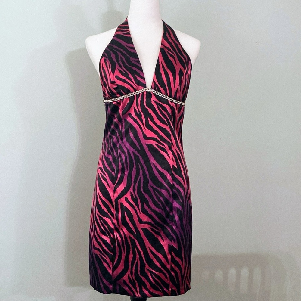 B DARLIN Sexy Animal Print Rhinestone Trim Cocktail Dress